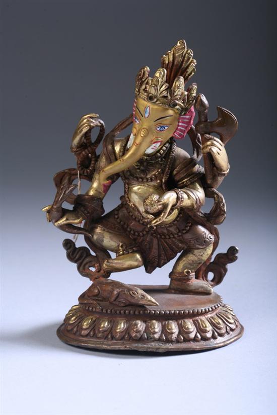 Appraisal: TIBETAN BRONZE FIGURE OF GANISHA Standing with four arms holding