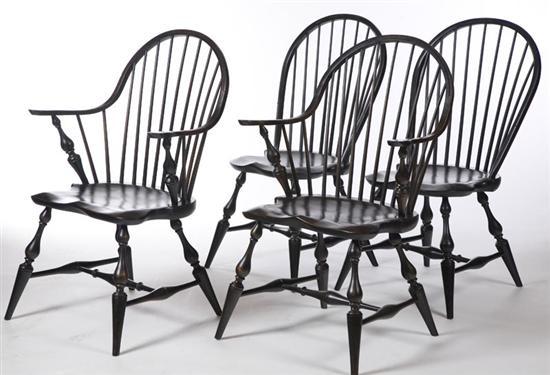 Appraisal: FOUR WINDSOR-STYLE CHAIRS American th century Pair of continuous arms