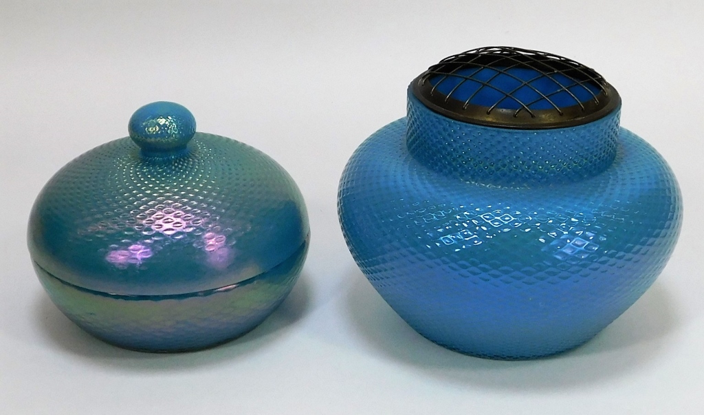 Appraisal: BLUE OPALESCENT BOHEMIAN ART GLASS VESSELS Bohemia th CenturyLot includes