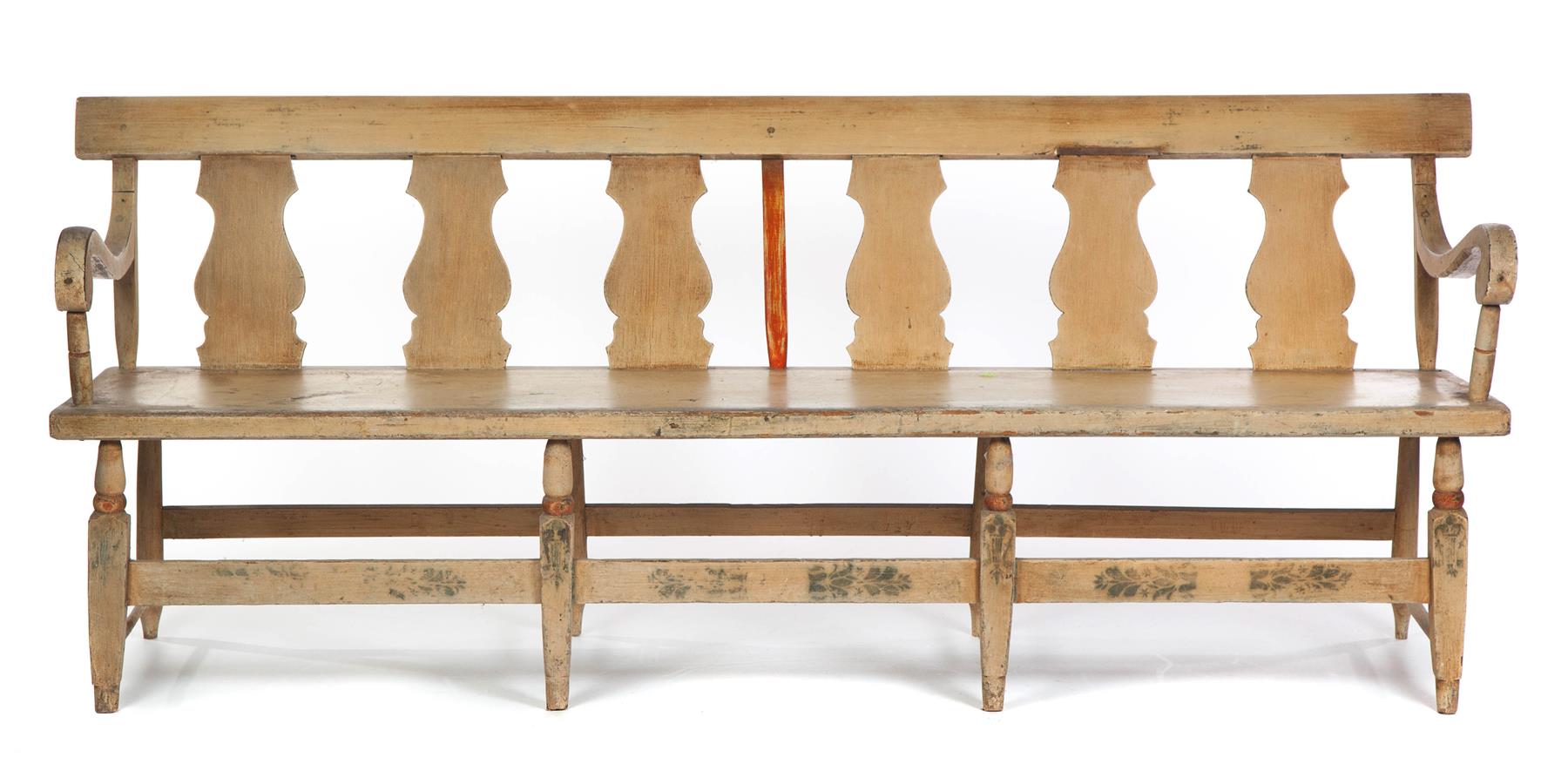 Appraisal: PAINTED SETTLE BENCH American nd quarter- th century mixed woods