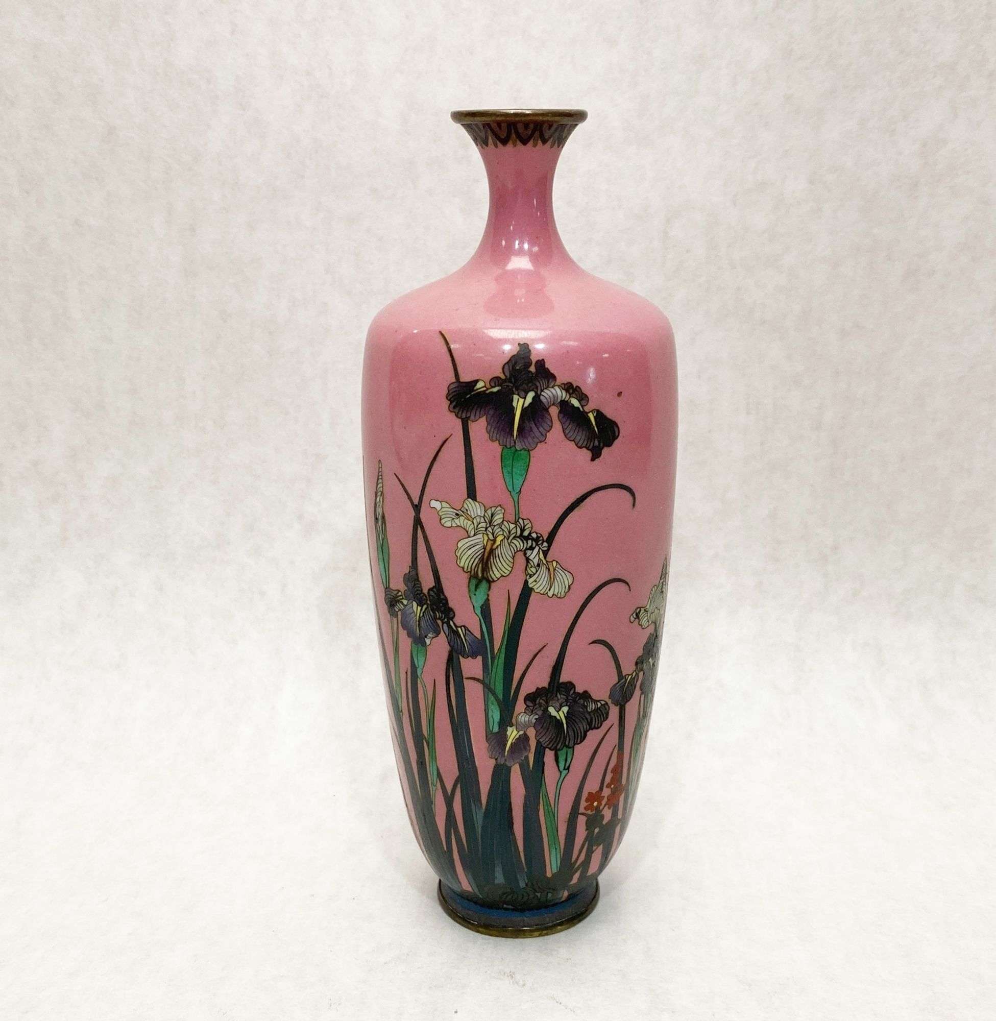 Appraisal: Signed Japanese Meiji Period Cloisonne Iris Cabinet Vase Tall at