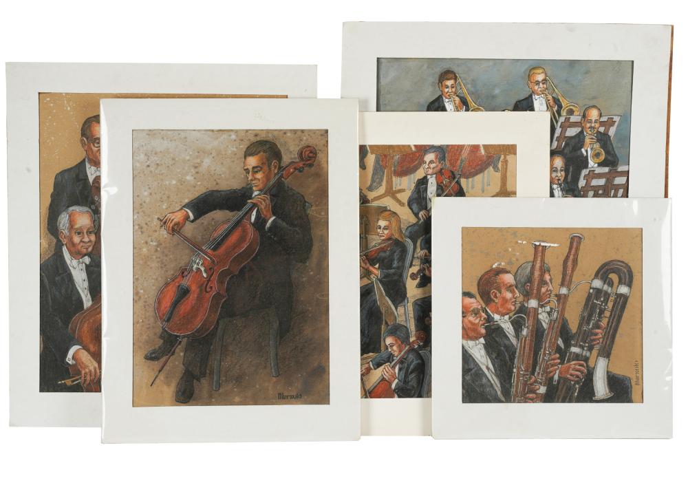 Appraisal: TH CENTURY NINE ILLUSTRATIONS OF ORCHESTRA MUSICIANSeach mixed media on