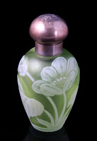 Appraisal: Signed floral design white on green silver stopper engraved and