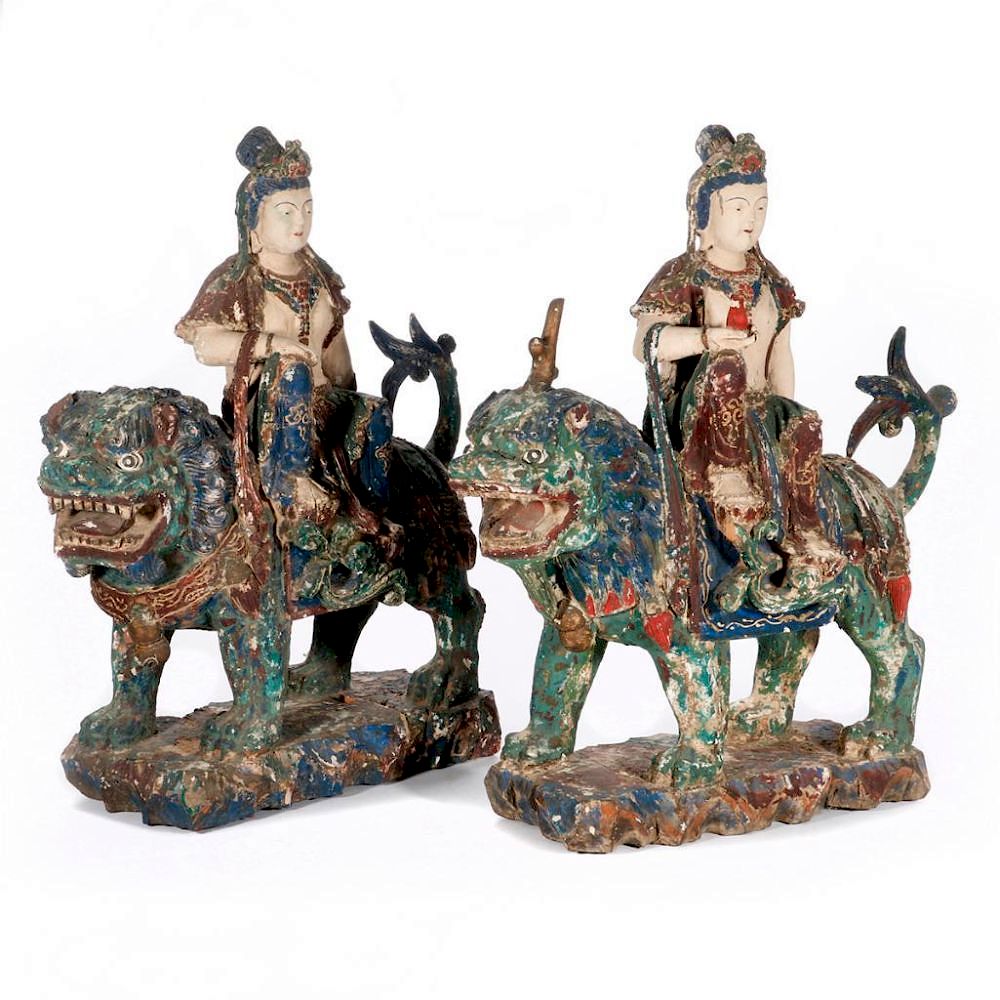 Appraisal: Two th century Chinese carvings Two late th century polychrome