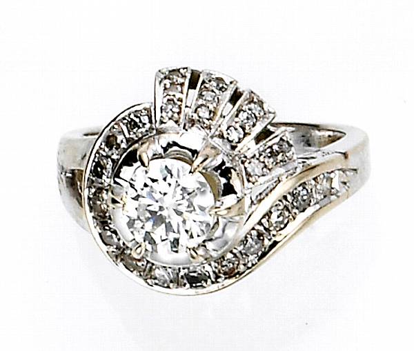 Appraisal: A diamond and k white gold ring central diamond weighing