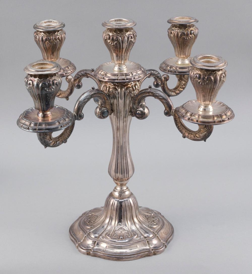 Appraisal: CAMUSSO WEIGHTED STERLING SILVER FIVE-LIGHT CANDELABRUM LIMA PERU TH CENTURYCAMUSSO