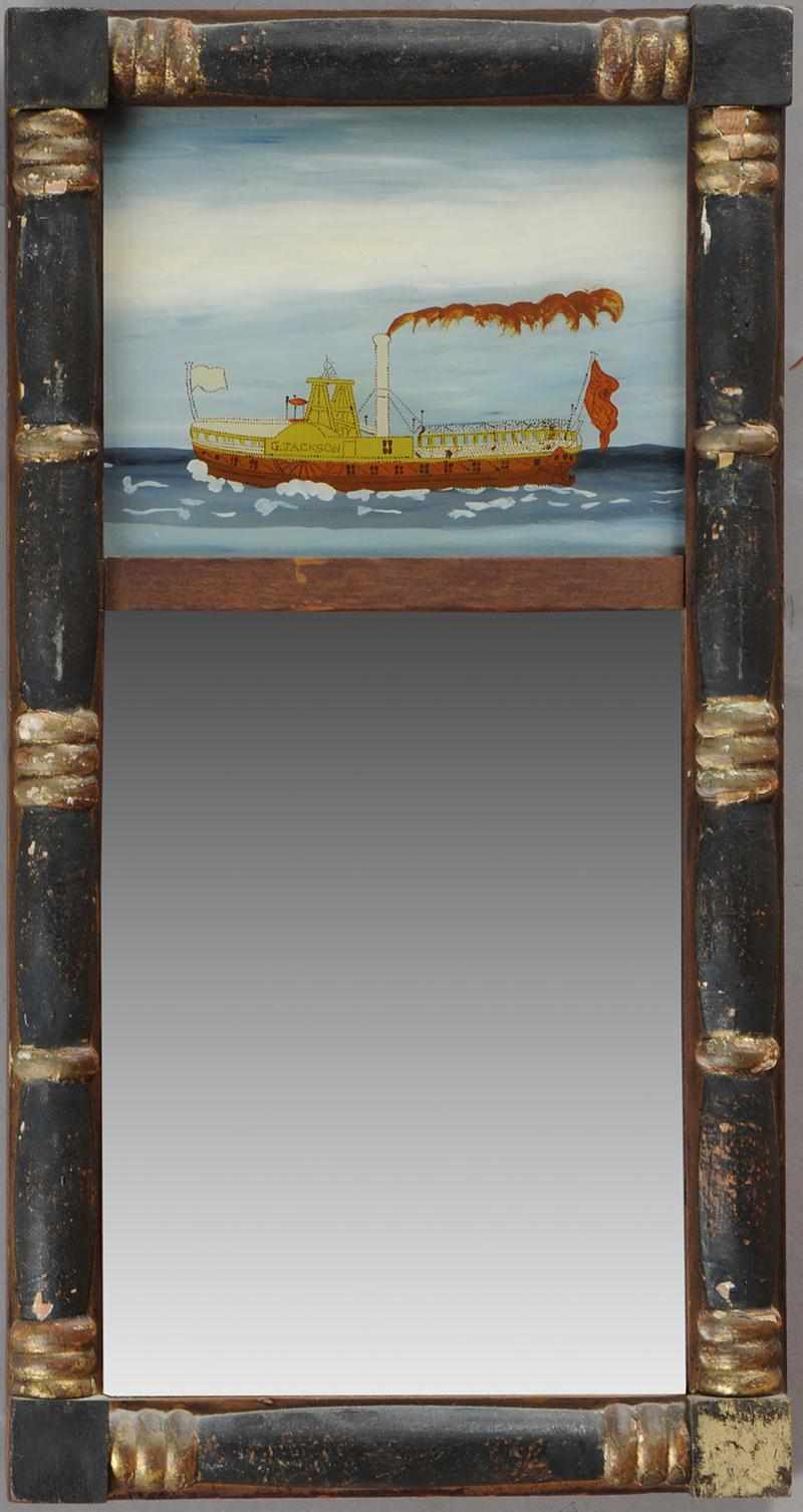 Appraisal: FEDERAL MIRROR WITH REVERSE-PAINTED GLASS PANEL x in