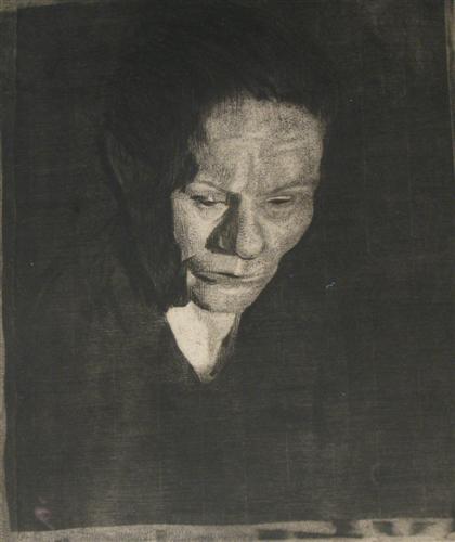 Appraisal: KATHE KOLLWITZ german - GESENKTER FRAUENKOPF soft ground etching with