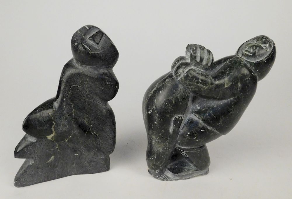 Appraisal: Inuit carved stone sculptures Inuit carved stone sculptures- Kneeling man