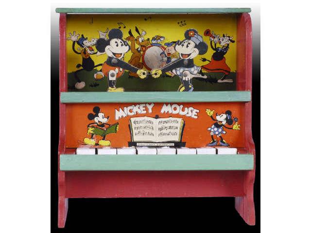 Appraisal: Walt Disney Mickey Minnie Mouse Wood Piano Toy Description Circa