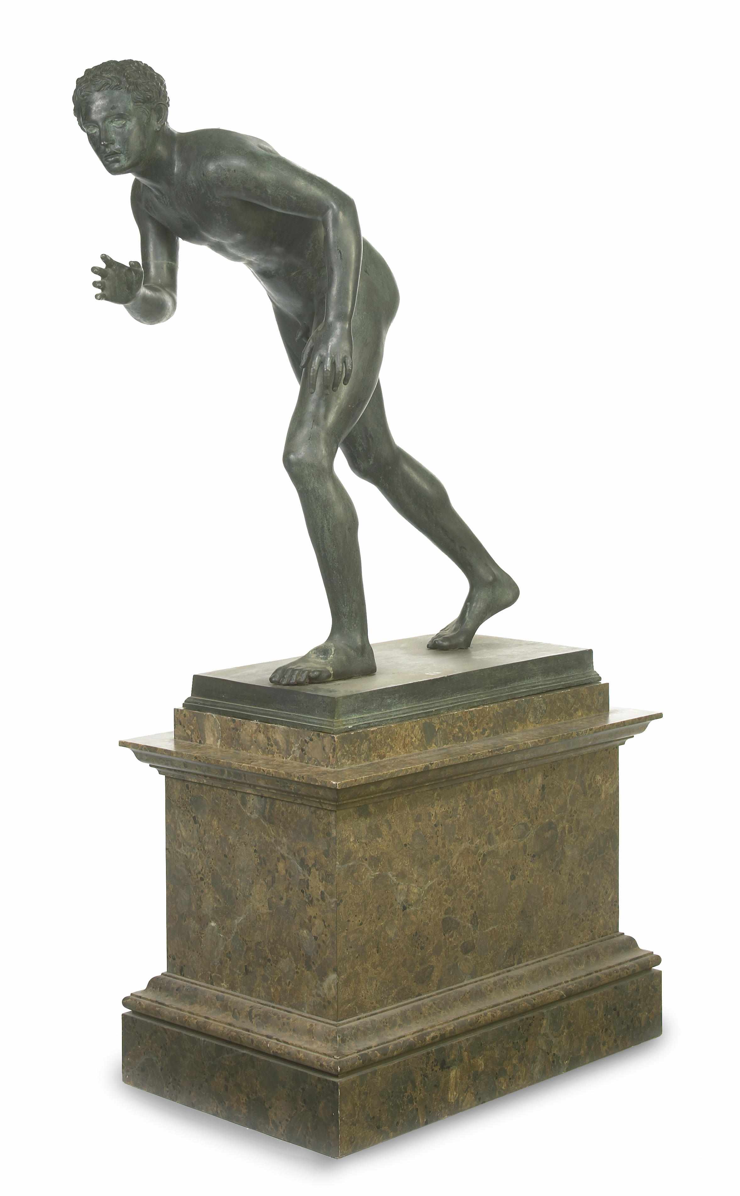 Appraisal: A large Italian patinated bronze figure of an athlete after