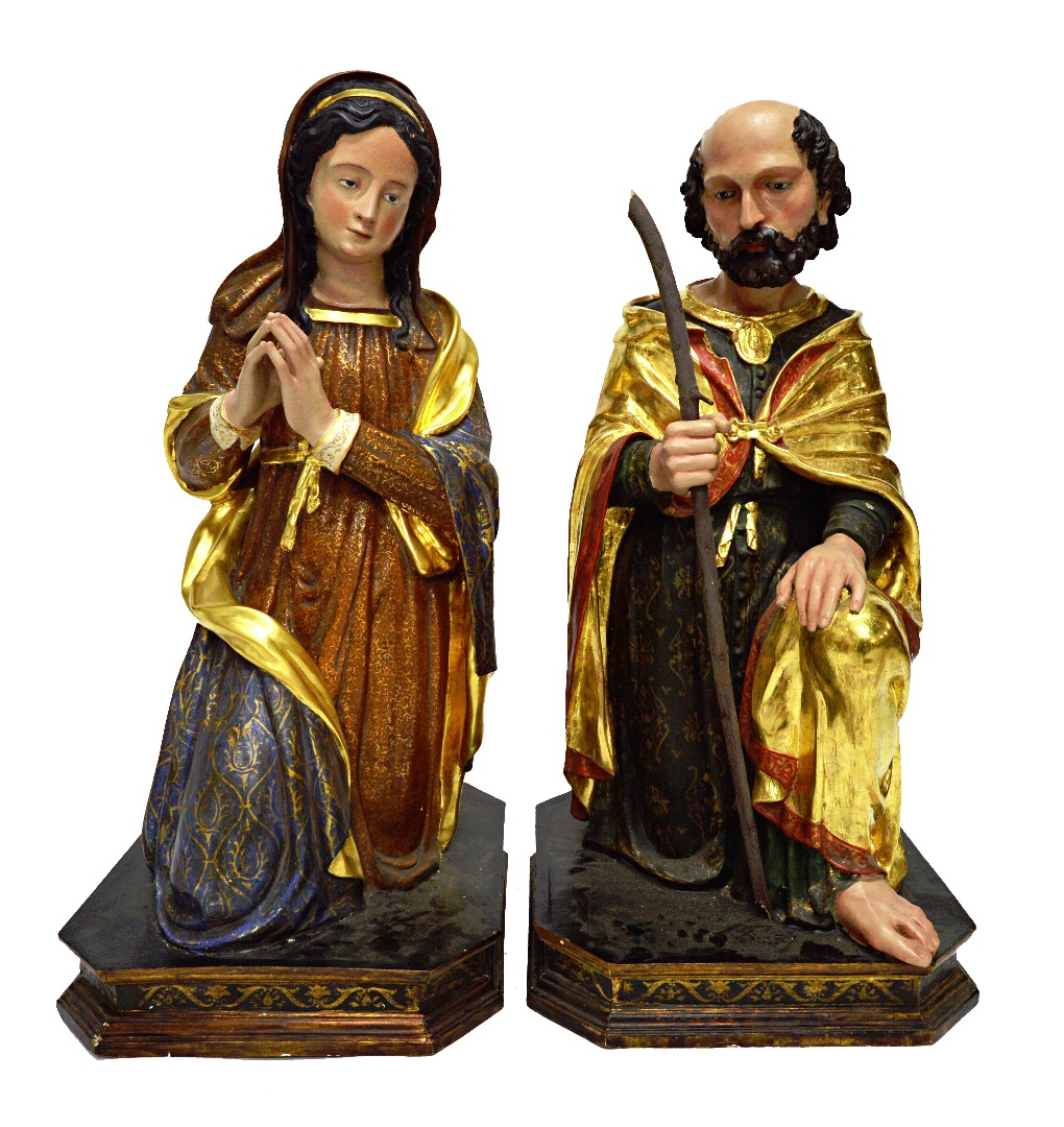 Appraisal: A pair of parcel gilt polychrome figures of The Virgin