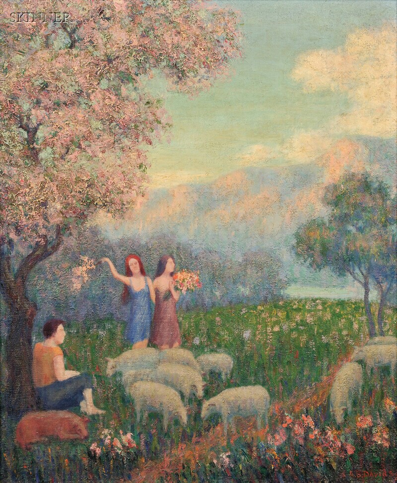 Appraisal: Arthur Bowen Davies American - Shepherdess Signed A B Davies