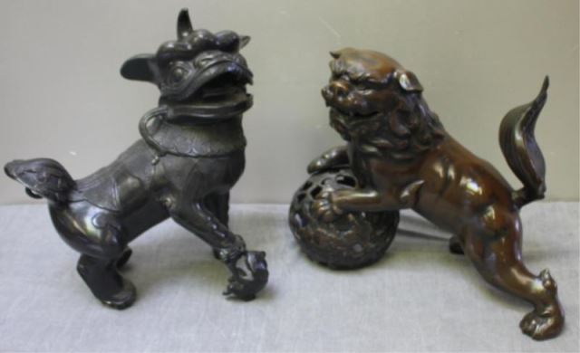 Appraisal: Two Vintage Asian Bronze Foo Lions Great quality and good