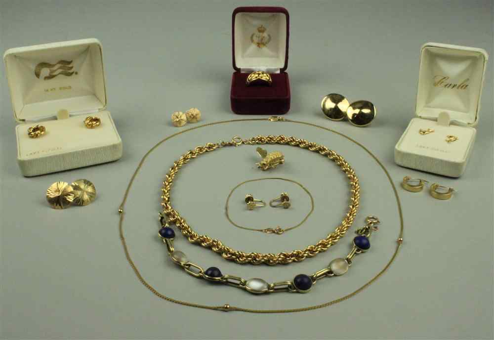 Appraisal: COLLECTION OF GOLD JEWELRY with a k yellow gold link