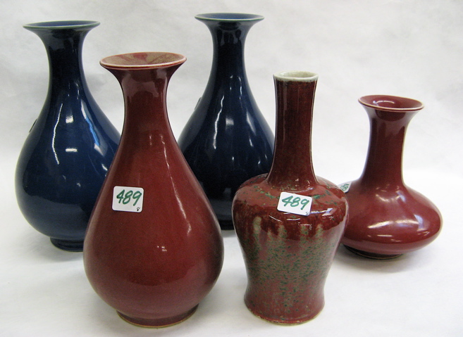 Appraisal: COLLECTION OF EIGHT CHINESE POTTERY VASES pair of cobalt blue