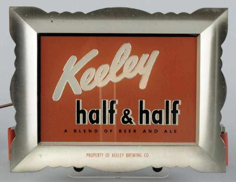 Appraisal: Keeley Half Half Reverse Glass Light-Up Sign Original spring cord