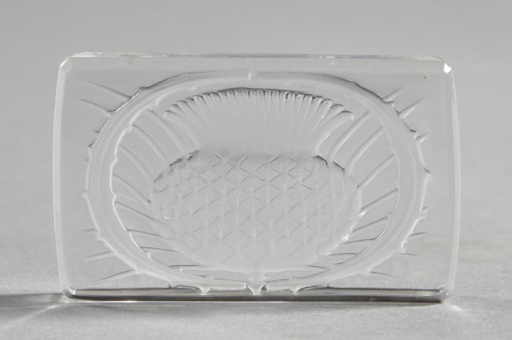 Appraisal: Lalique Crystal Thistle Paperweight fourth quarter th century in reverse-pressed