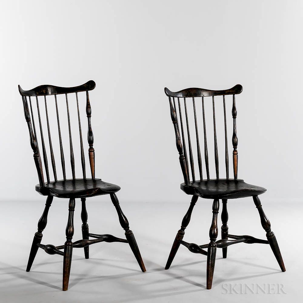 Appraisal: Pair of Painted Fan-back Windsor Side Chairs Pair of Painted