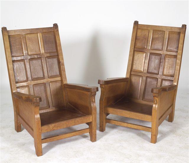 Appraisal: ROBERT MOUSEMAN THOMPSON PAIR OF OAK ARMCHAIRS MID- th CENTURY