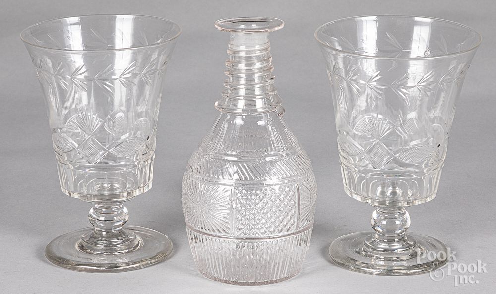 Appraisal: Pair of Pittsburgh cut glass vases Pair of Pittsburgh cut