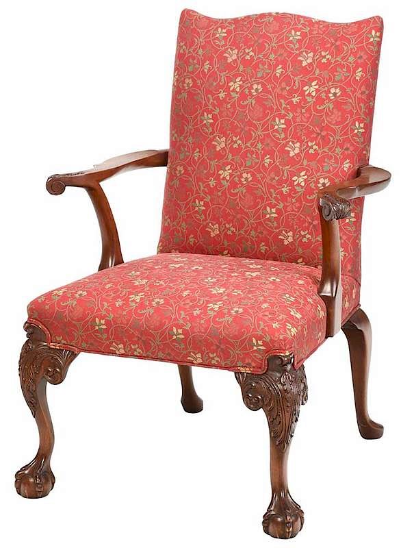 Appraisal: Chippendale Style Carved Mahogany Arm Chair modern probably Baker carved