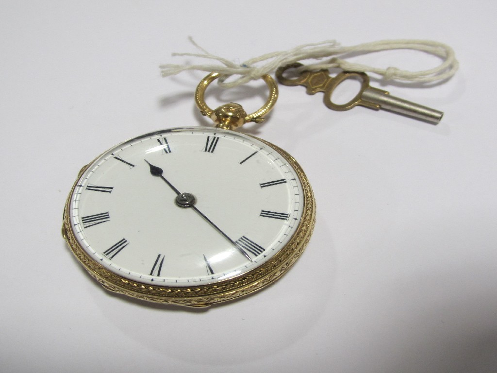 Appraisal: Eighteen carat gold cased open faced pocket watch with white