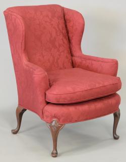 Appraisal: Custom Queen Anne style wing chair Custom Queen Anne style