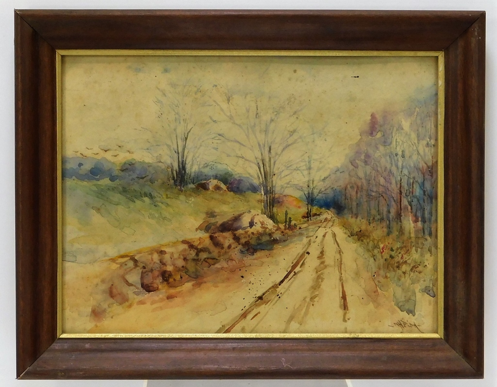 Appraisal: NELSON FISH COUNTRY ROAD LANDSCAPE WC PAINTING United States th