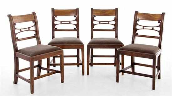 Appraisal: Set of four Regency mahogany side chairs circa square crest