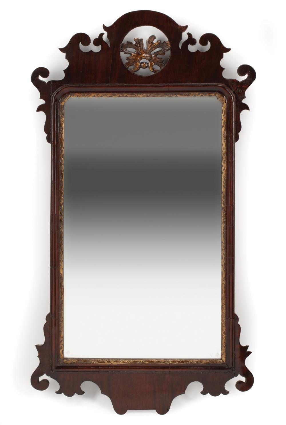 Appraisal: Antique Georgian-Style Mahogany and Parcel Gilt Mirror pierced crest scrolled