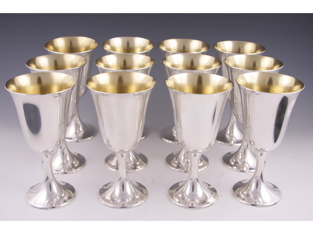 Appraisal: Set of Twelve Sterling Goblets by Gorham attractive inverted bell