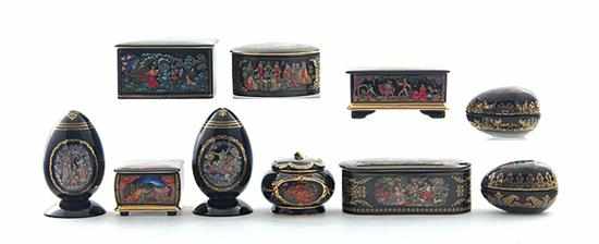 Appraisal: Russian porcelain trinket and music boxes painted traditional and fairy