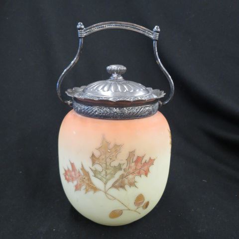 Appraisal: Mt Washington Crown Milano Art Glass Biscuit Jar acorn oak