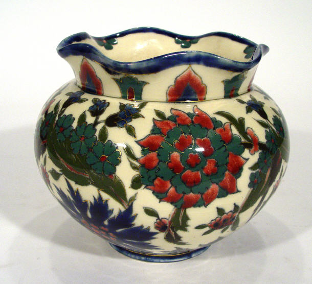 Appraisal: Zolney Pecs Pottery jardiniere painted and gilded with a continuous