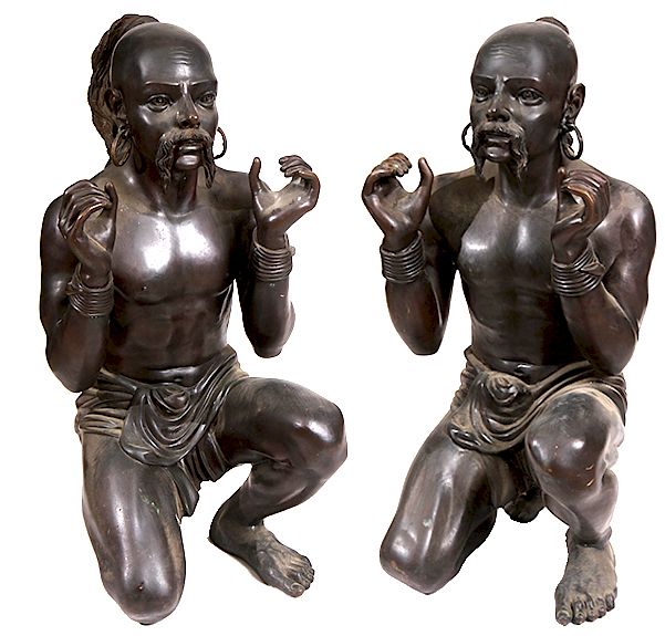 Appraisal: PAIR OF LIFE SIZE TEMPLE STYLE BRONZES PAIR OF LIFE