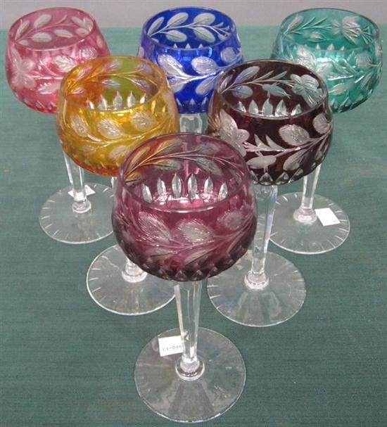 Appraisal: SIX CUT GLASS COLORED GOBLETS