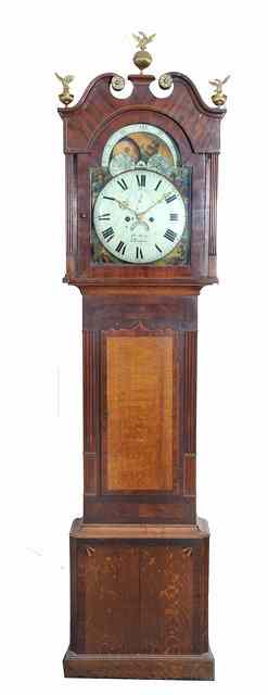 Appraisal: AN EIGHT DAY LONGCASE CLOCK the convex break arch painted