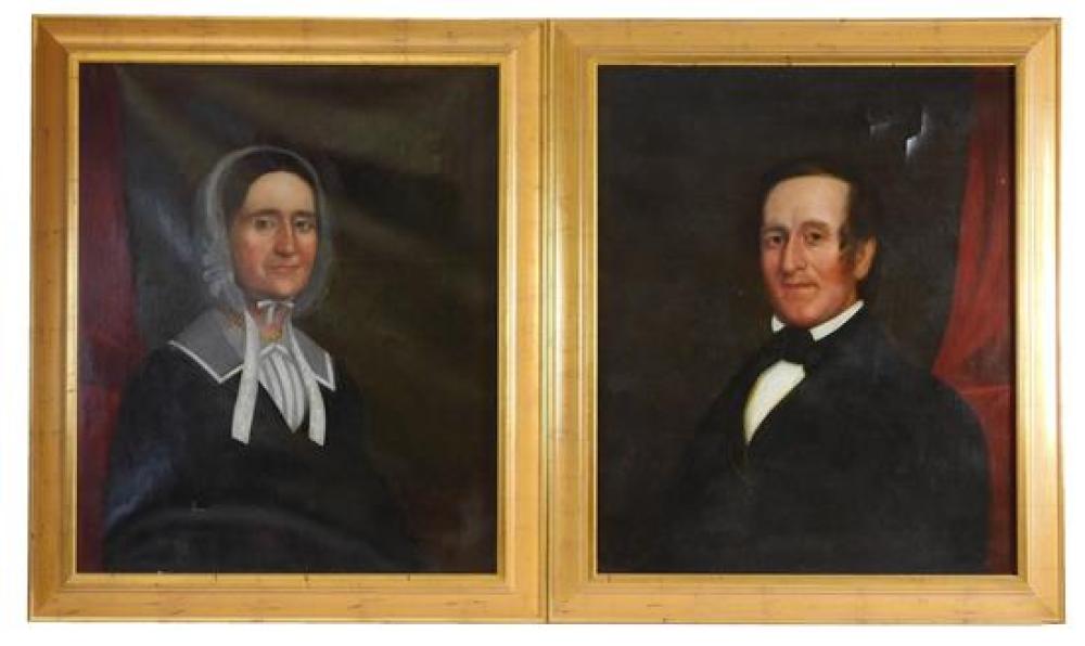 Appraisal: Pair of mid- th C oil on canvas portraits of