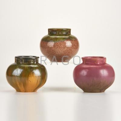 Appraisal: FULPER Three bulbous vases with raised decoration Flemington NJ s