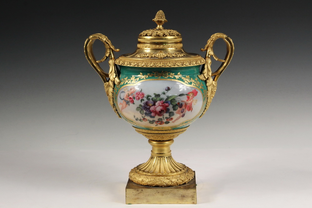 Appraisal: FRENCH ORMOLU MOUNTED URN - Early th c Porcelain Sachet