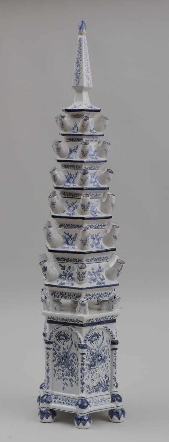 Appraisal: ITALIAN MAJOLICA THREE-PART TULIPIERRE IN THE DUTCH DELFT STYLE Marked