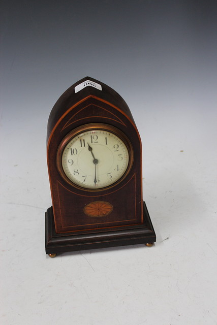 Appraisal: AN EDWARDIAN MAHOGANY SATIN WOOD INLAID MANTEL CLOCK the enamelled