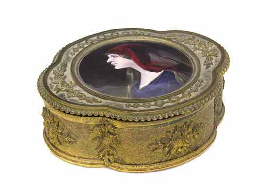 Appraisal: A French Enameled Copper Inset Gilt Metal Box the round