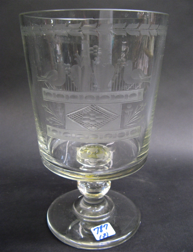 Appraisal: COLLECTIBLE HEAVY GLASS ICE WEDDING GOBLET AND BACCARAT FIGURE OF