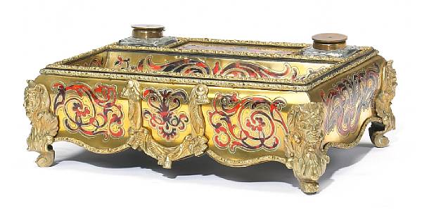 Appraisal: A R gence style boulle marquetry and red tortoiseshell inkstand