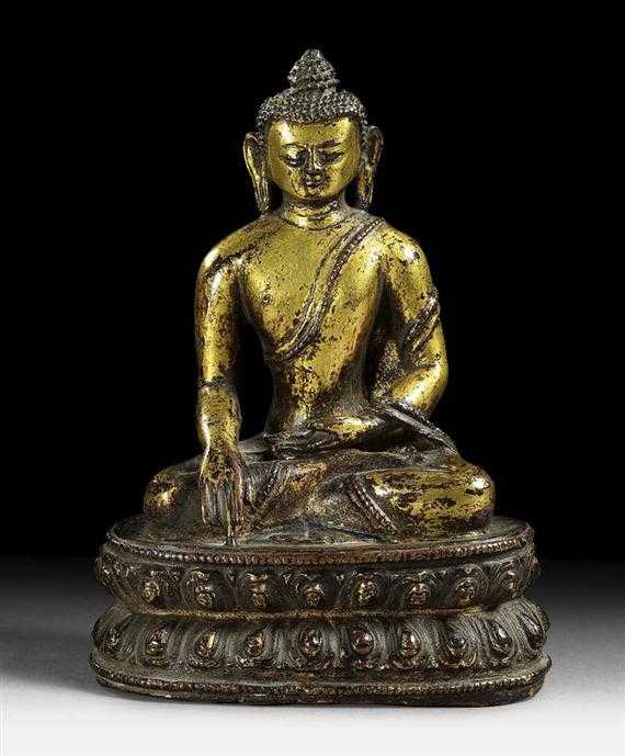 Appraisal: BUDDHA SHAKYAMUNI Tibet th century H cm Gilt bronze cleaned