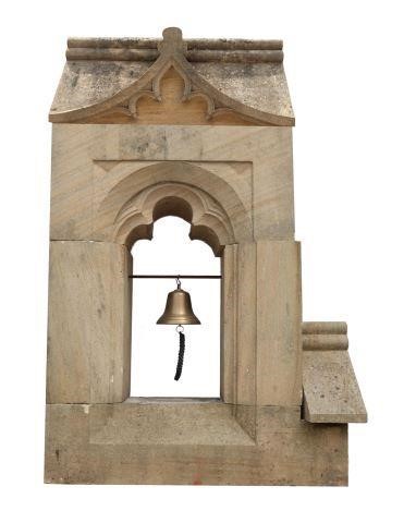 Appraisal: Large cast stone garden statuary bell tower having gabled gothic