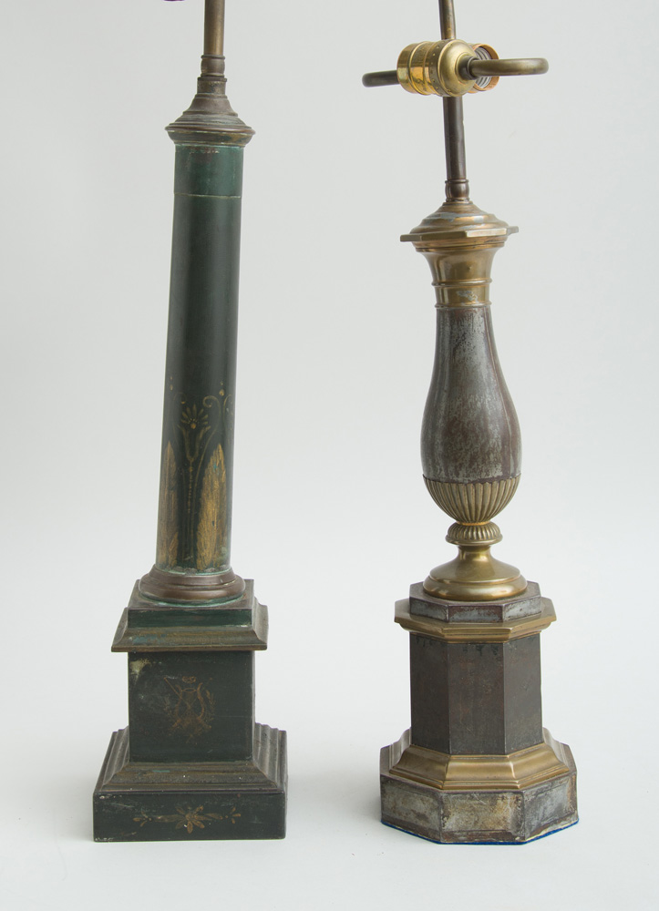 Appraisal: TWO T LE PEINTE TABLE LAMPS One of columnar form