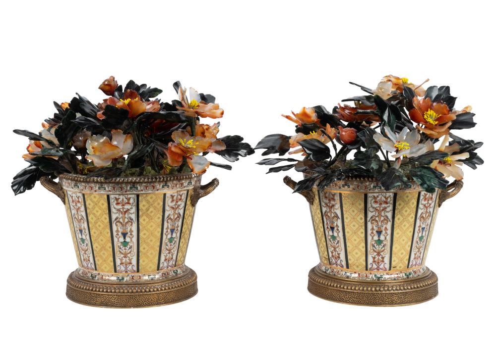 Appraisal: PAIR OF CHINESE-STYLE MINERAL TREESin enameled planters overall inches wide